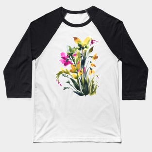 Yellow and pink Spring flowers, watercolor Baseball T-Shirt